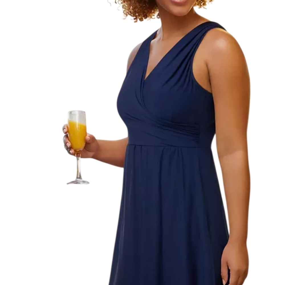 Lands' End Swimsuit Size 16 Blue Tummy Control Faux Surplice Wrap - Picture 5 of 12